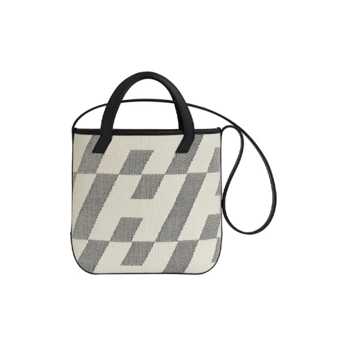 HERMES Cabas Swift Leather With H Canvas Portable Crossbody Bag Shoulder Bag Women's Gray