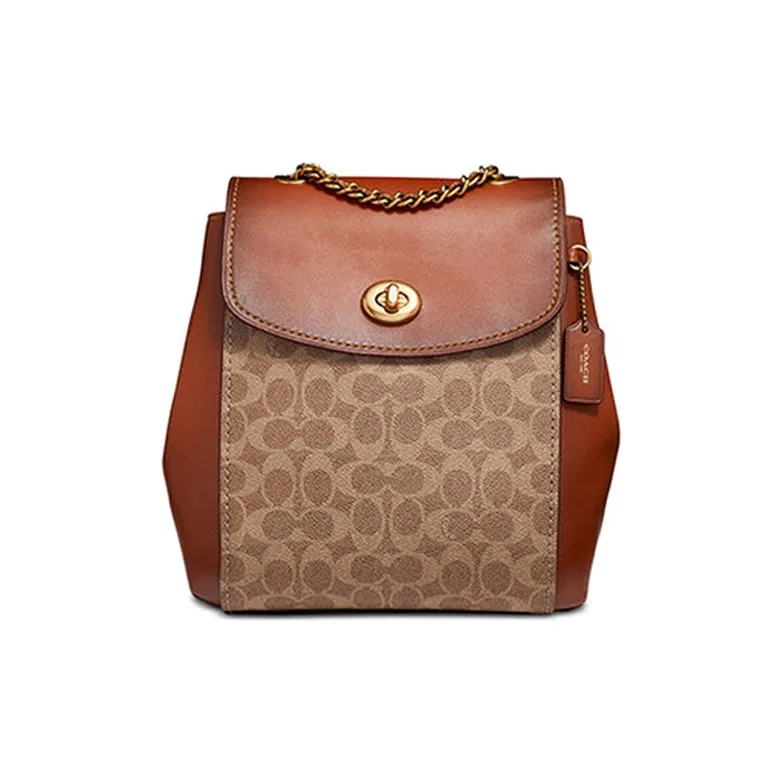 COACH Parker Coated Canvas With Leather Travel Bag Casual Backpack Small Size Women's Brown Monogram-0
