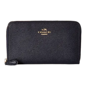 COACH Zip Around Leather Card Holder Cell Phone Pouch Wallet Unisex Black