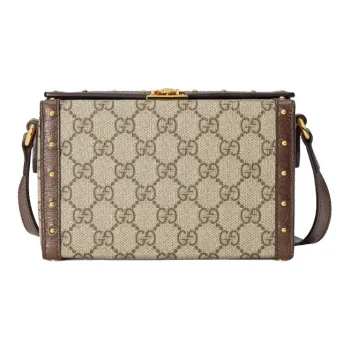 GUCCI Canvas With Leather Cell Phone Pouch Box Bag Shoulder Bag Crossbody Bag Men's Ebony/Brown