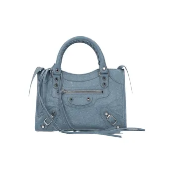 Balenciaga Lambskin Handbag Shoulder Bag Crossbody Bag Mini Women's Gray Blue
