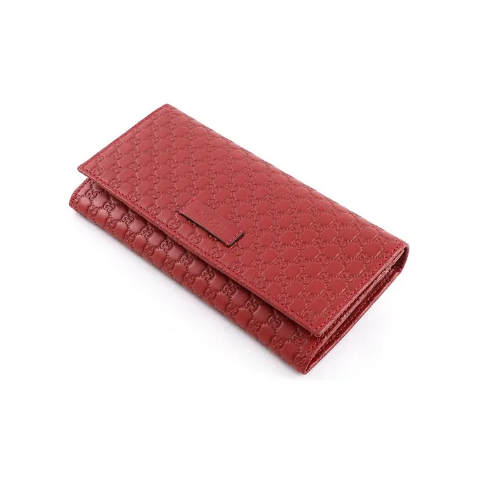 GUCCI Cow Leather Long Flap Wallet Women's Red-3