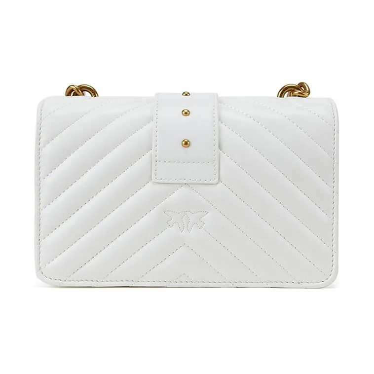 PINKO Quilt With Cow Leather And Sheepskin Crossbody Bag Mini Women's White-3