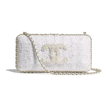 CHANEL Woolen Pearl Box, Runway Style Evening Bag Women's White