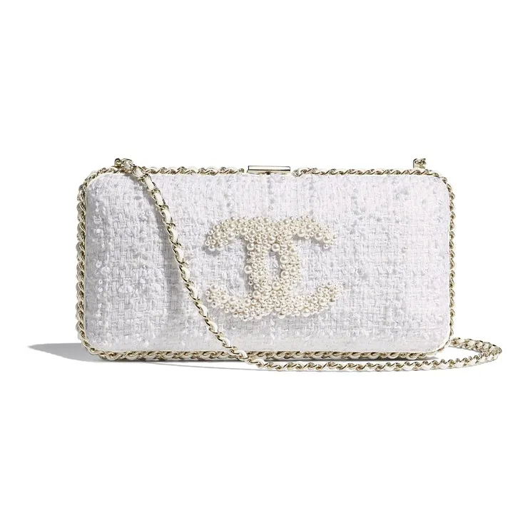 CHANEL Woolen Pearl Box, Runway Style Evening Bag Women's White-0