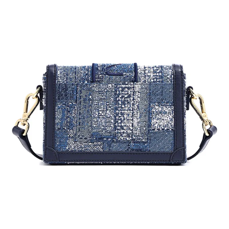 FION Fabric Shoulder Bag, Small Square Bag, Crossbody Bag Trumpets Women's Dark Blue-3