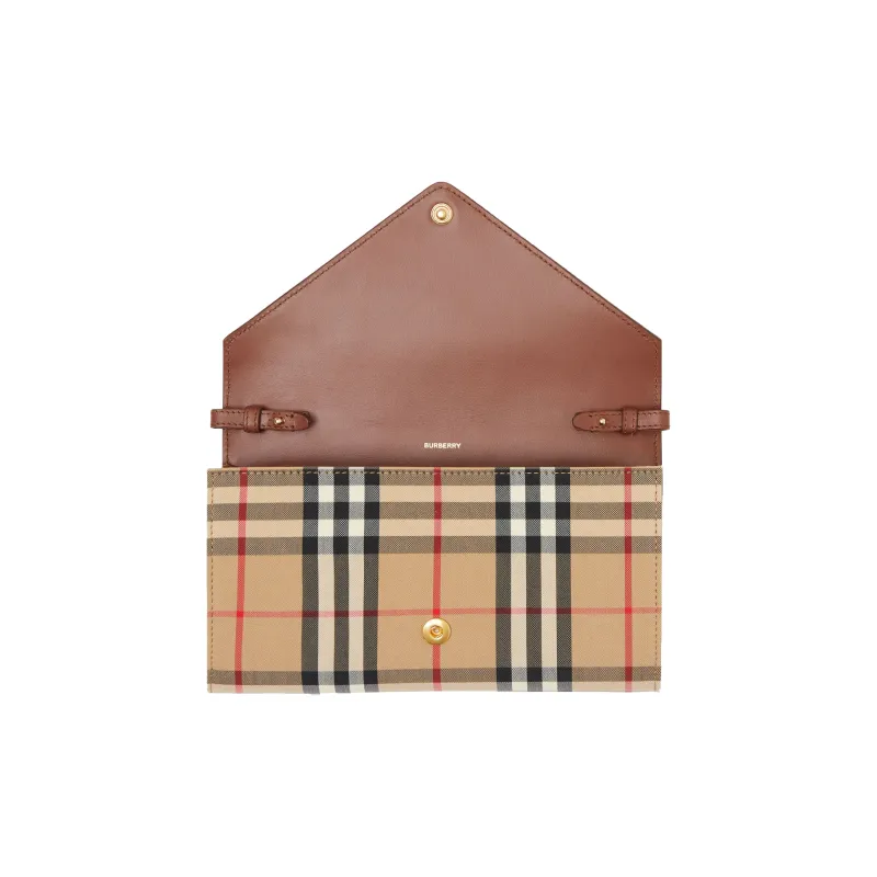 Burberry Vintage Fabric With Leather Crossbody Bag, Shoulder Bag Women's Burgundy & Tan-3