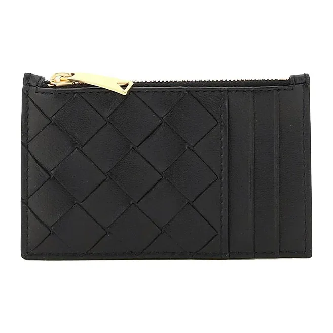 Bottega Veneta Leather Card Holder Coin Purse Women's Black-0