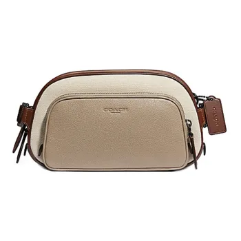 COACH Hitch Chinese Steamed Bun Bag One Shoulder Crossbody Sling Bag Fanny Pack Small Size Men's Beige With Brown Blue
