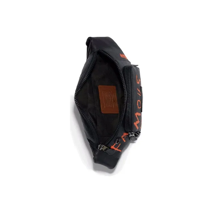 COACH Jean Michel Basquiat Collaboration Track Leather Crossbody Bag, Sling Bag, Fanny Pack Large Size Men's Black-3