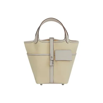 HERMES Picotin Lock Goeland Canvas With Swift Calfskin Canvas Bag Basket Bag Bucket Bag Handbag 18 Women's Cream White