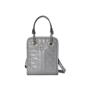 GUCCI Marmont Quilting Leather Mini Tote Portable Crossbody Bag Shoulder Bag Mini Women's Gray