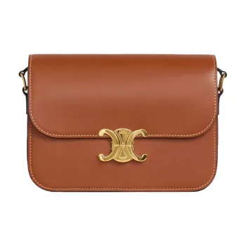 CELINE Cow Leather Handbag, Shoulder Bag, Crossbody Bag Medium Size Women's Tawny