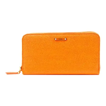 FENDI Cow Leather Wallet Women's Orange Red