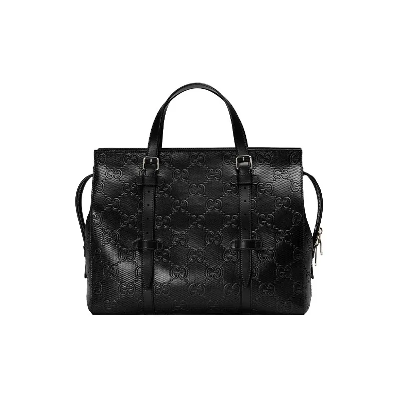 GUCCI Leather Tote Bag Shopping Bag Shoulder Bag Crossbody Bag Handbag Men's Black-3
