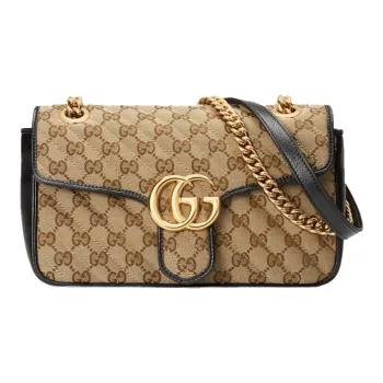 GUCCI Canvas With Leather Shoulder Bag, Crossbody Bag Small Size Women's Ebony & Black
