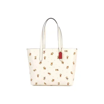 COACH Highline Pebbled Leather Tote Bag, Shopping Bag, Handbag, Shoulder Bag Women's Print White