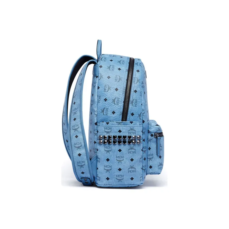 MCM Stark Visetos PVC Backpack Medium Size Women's Blue-3