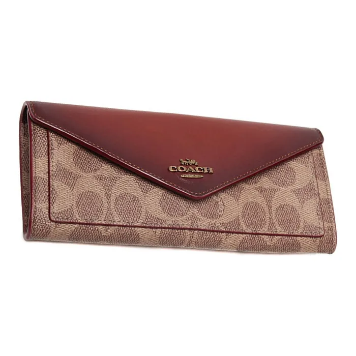 COACH Soft Wallet Coated Canvas With Leather Wallet Clutch Regular Women's Dark Brown-2