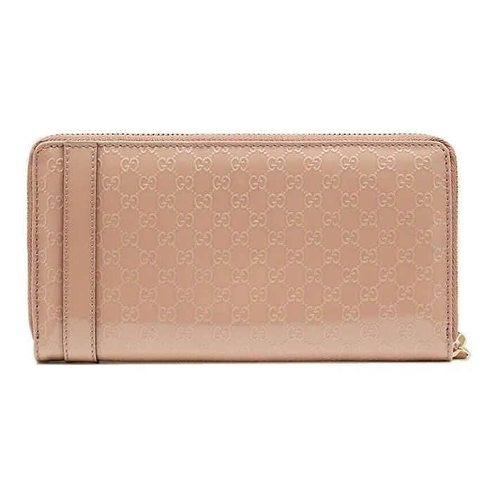 GUCCI Buckle Detail Patent Leather Long Zip Closure Wallet With Money Clip Women's Nude-1