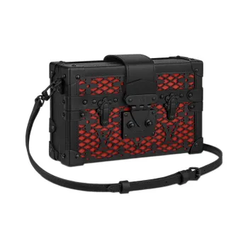 LOUIS VUITTON PETITE MALLE Lacquered Finish Cow Leather Hard Box Portable Crossbody Bag Shoulder Bag Women's Black