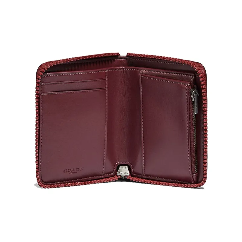 COACH Zip Around Printed Coated Canvas Wallet Small Size Women's Red-2