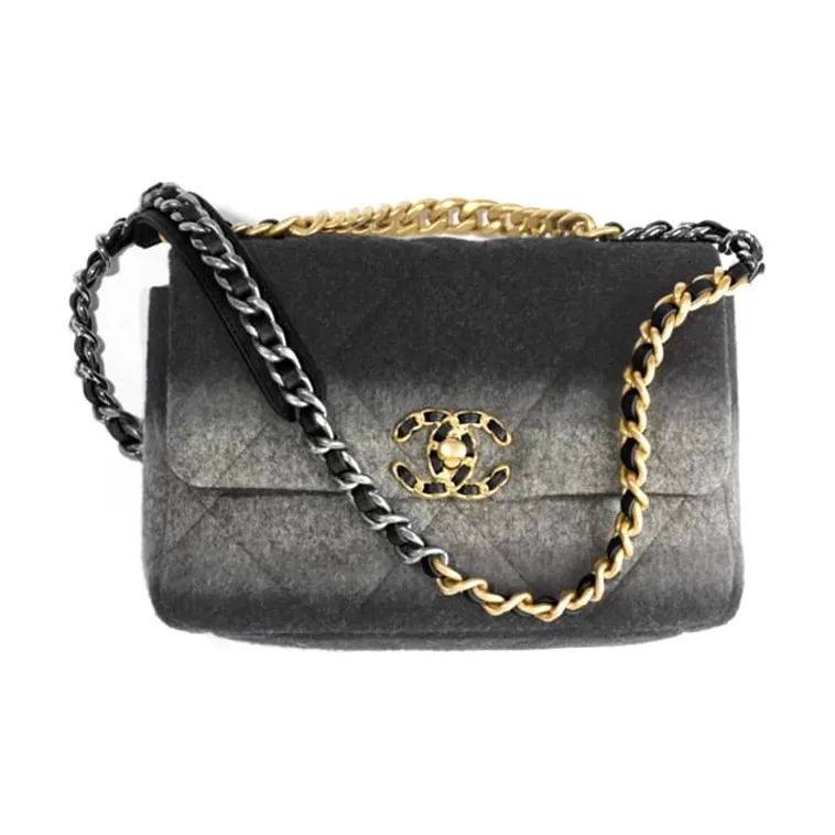 CHANEL 19Bag Wool Shoulder Bag, Crossbody Bag Women's Gradient Black Gray-0