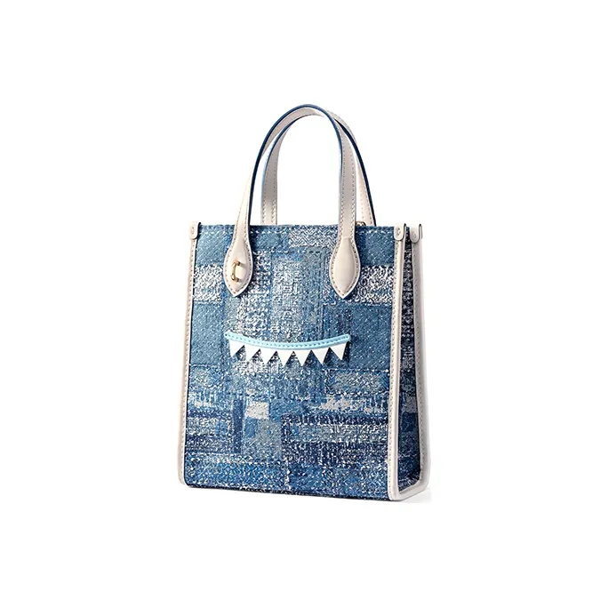 FION Fabric Tote Handbag Regular Women's Blue/White-1