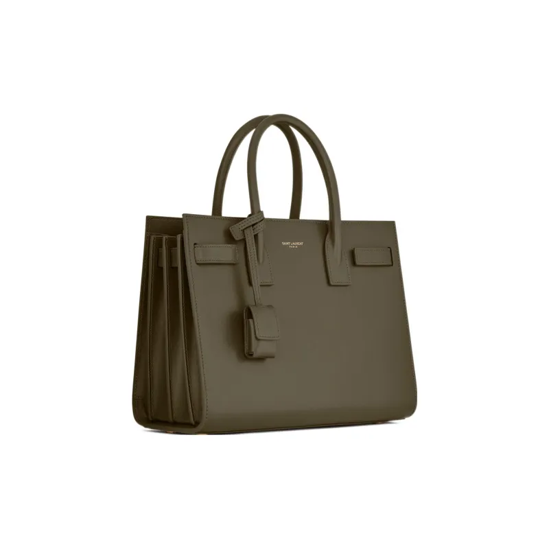 SAINT LAURENT SAC DE JOUR Grained Leather Tote Bag Shopping Bag Shoulder Bag Crossbody Bag Handbag Women's Gray Khaki-4