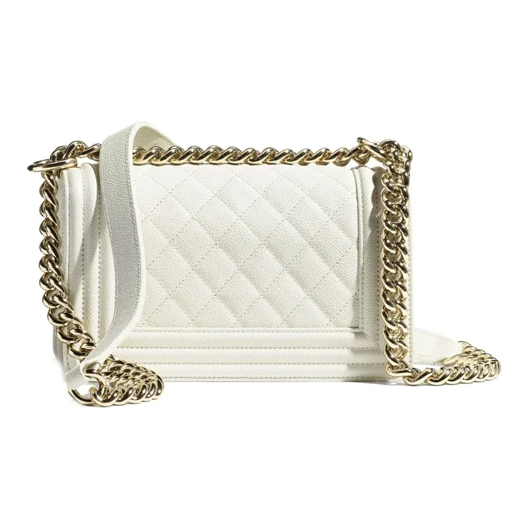 CHANEL Leboy Grain Embossed Calfskin Metal Handbag, Shoulder Bag, Crossbody Bag Trumpets Women's White-1