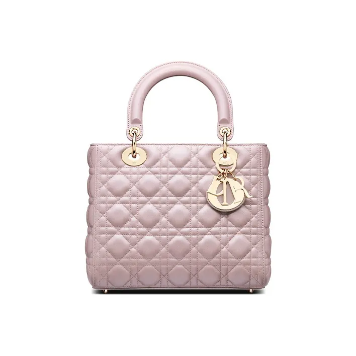 DIOR Lady Dior Sheepskin Wicker Pattern Dior Bag Shoulder Bag Crossbody Bag Handbag Medium Size Women's Lotus Pink-0