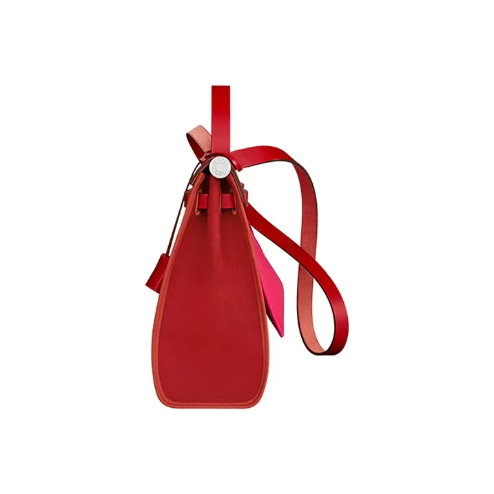 HERMES Herbag Canvas Cowhide Handbag Shoulder Bag Crossbody Bag Women's Red/Woodland Pink-1