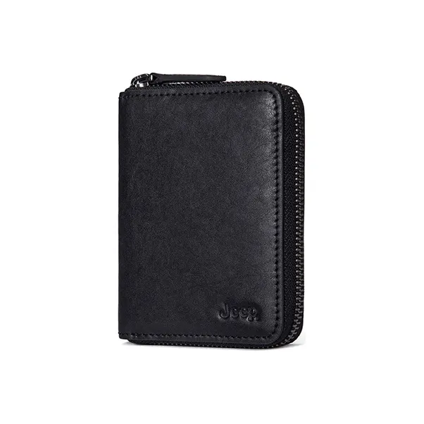 Jeep Business Casual Cow Leather Genuine Leather Card Holder Coin Purse Clutch Wallet Men's Black-3