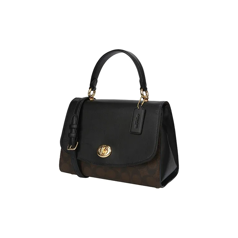 COACH Tilly Canvas With Leather Handbag, Shoulder Bag, Crossbody Bag Medium Size Women's Black-1