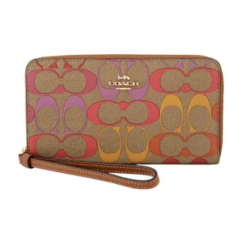 COACH Canvas With Leather Coin Pocket With Wristband, Cell Phone Pouch, Wallet Women's Khaki & Multicolor Print
