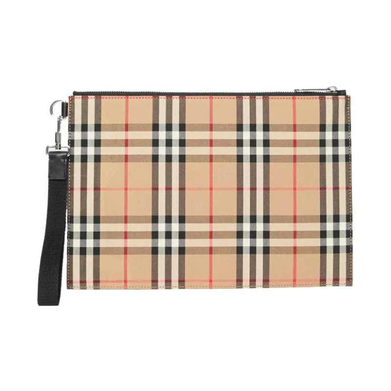 Burberry Vintage Canvas Bag Clutch Men's Khaki-0