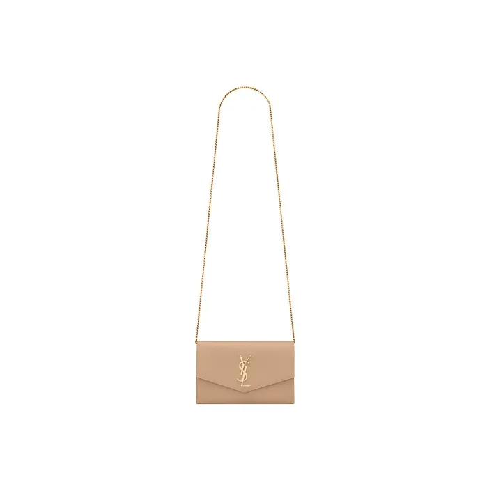 SAINT LAURENT UPTOWN Cow Leather Envelope Bag Chain Wallet Shoulder Bag Crossbody Bag Mini Women's Dark Beige-1