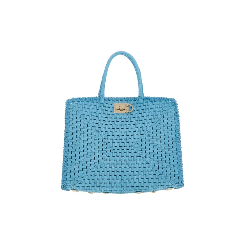 FERRAGAMO Studio Fabric With Sheepskin Handbag Medium Size Women's Dark Aqua Green-1