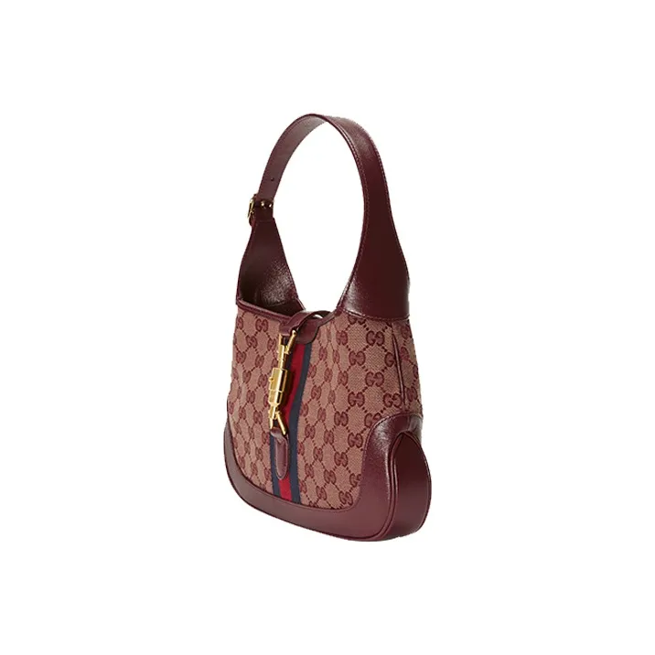 GUCCI Jackie 1961 Canvas With Leather Trim Crescent Shoulder Bag Shoulder Bag Women's Burgundy-1