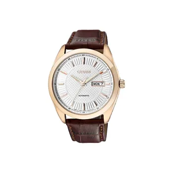 CITIZEN Mechanical Movement Genuine Leather Strap Watch Men's Watches White Dial