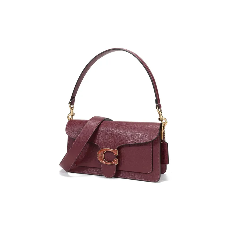 COACH Tabby Solid Color Leather Shoulder Bag, Handbag Medium Size Women's Burgundy-1