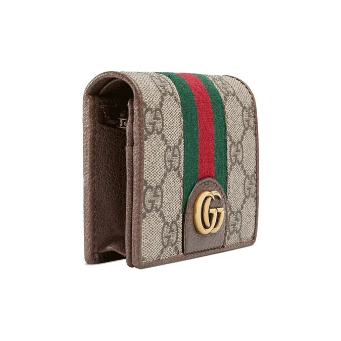 GUCCI Ophidia Canvas With Leather Card Holder, Wallet Unisex Beige-2