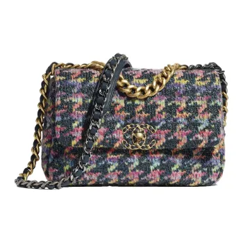CHANEL 19Bag Knitted Fabric Shoulder Bag Crossbody Bag Women's Gray & Multicolor