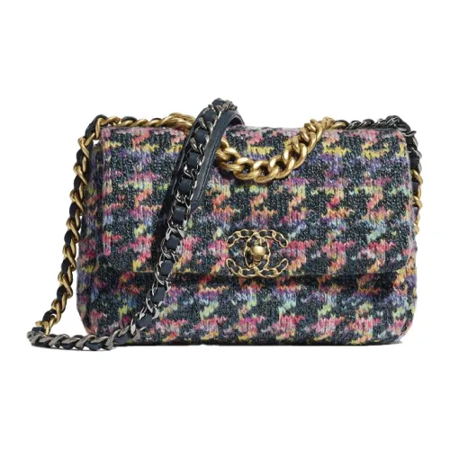 CHANEL 19Bag Knitted Fabric Shoulder Bag Crossbody Bag Women's Gray & Multicolor