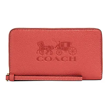 COACH Jes Leather Handheld Cell Phone Wallet Women's Orange Pink