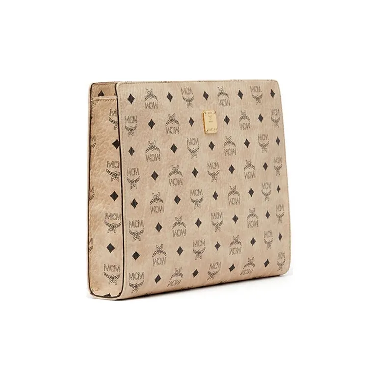 MCM Canvas Clutch Large Size Women's Beige-2