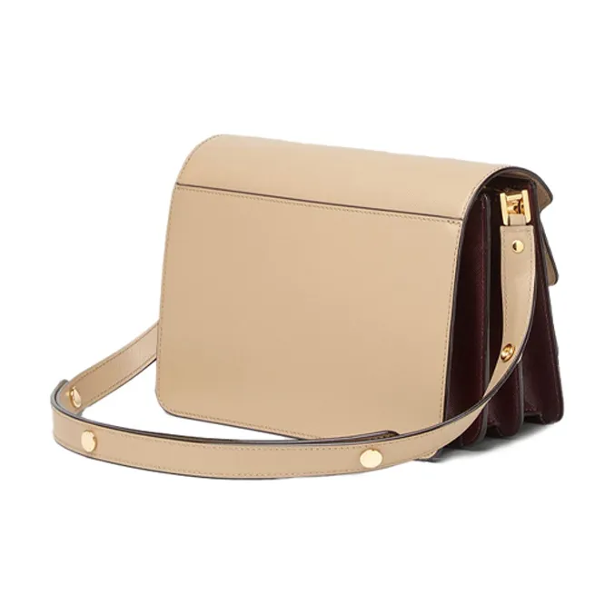 MARNI Trunk Calfskin Shoulder Bag Small Size Women's Beige White Burgundy Multicolor-1
