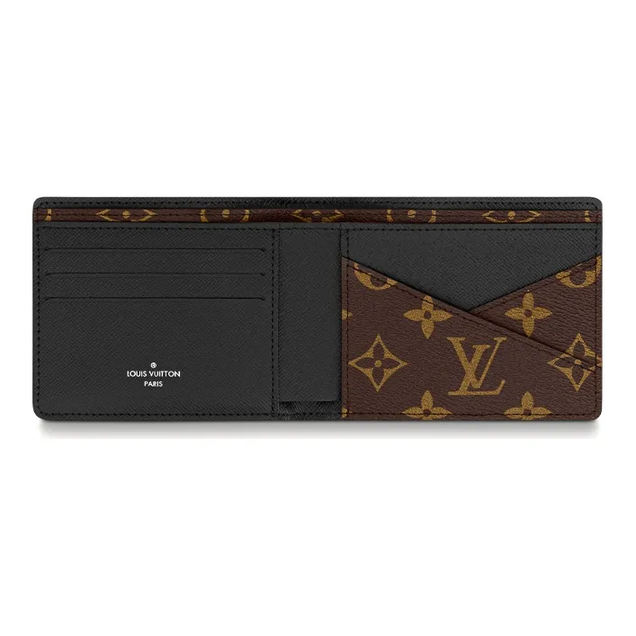 LOUIS VUITTON Multiple Coated Canvas Cow Leather Patchwork Wallet Men's Brown-3
