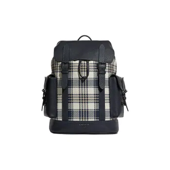 COACH Hudson Cow Leather With Fabric Backpack Large Size Unisex Black/Beige