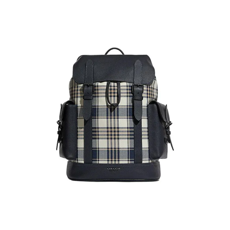 COACH Hudson Cow Leather With Fabric Backpack Large Size Unisex Black/Beige-0